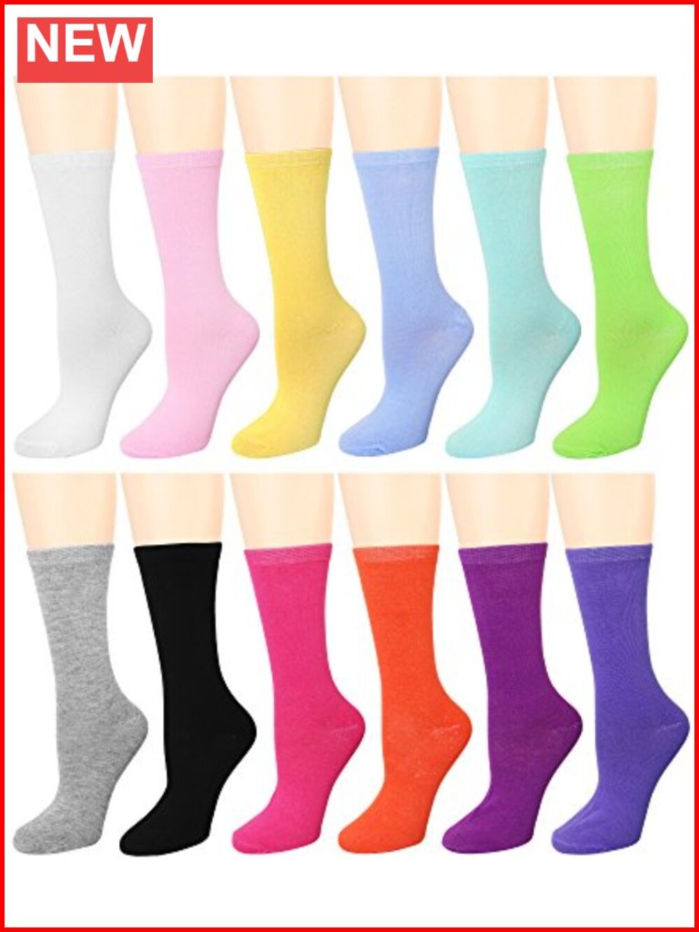 Cotton Blend Crew Socks 12 Pairs Comfort Fit Women's